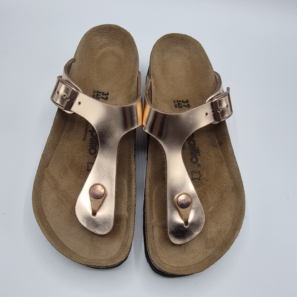 Papillio Metallic Rose Gold T-Bar Toe-Post Sandals